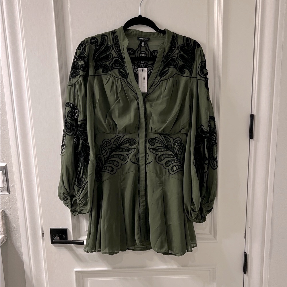 Karen Millen Green Embroidered Women's Dress sz 4 NWT